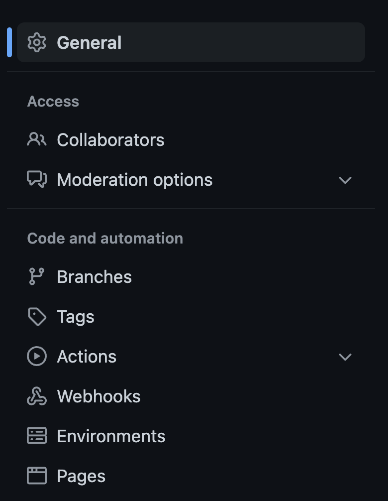 Github Settings menu